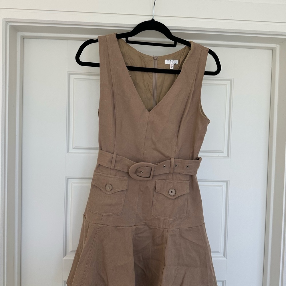 TCEC Tan Sleeveless Belted Mini Dress